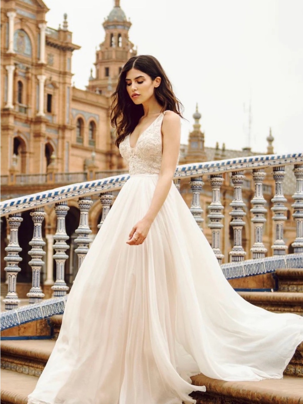 Catherine Deane Nico Gown Elegant V-Neck Lace & Beaded Bodice A-Line Dress